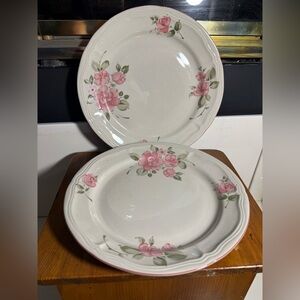 “Roseland” Gibson Pink Rose Ceramic Dinner Plates - Set of 2